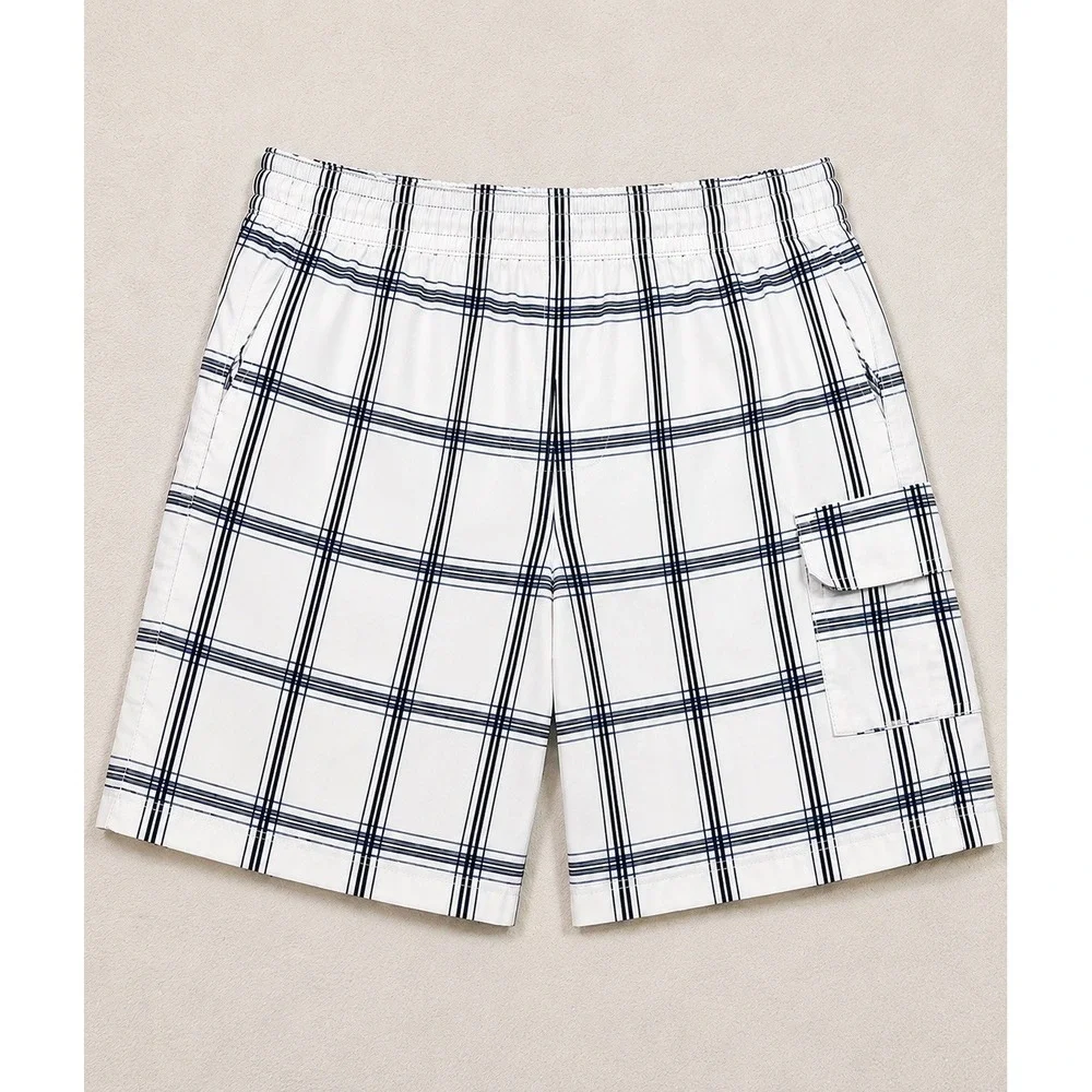 OP Ocean Pacific Opflex Men's Lg 36-38 Board Shorts Plaid White Y2K Style Swim